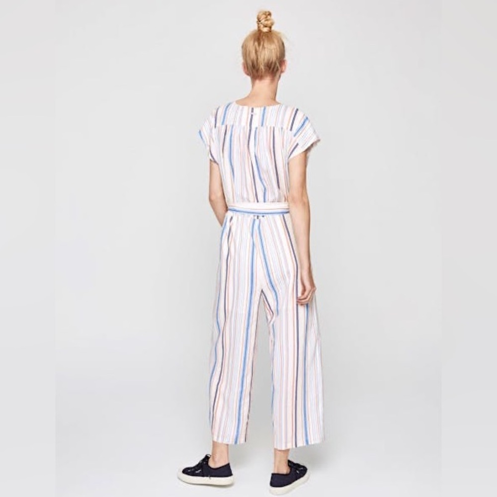 Pepe Jeans Querina Linen Blend Striped Wide Leg Jumpsuit XS Boho Coastal Summer - Picture 11 of 13